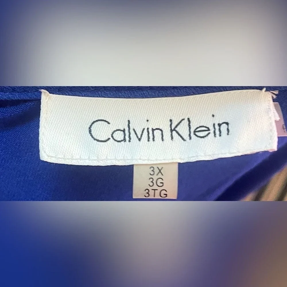 Calvin Klein Womens 3X Royal Blue Mixed Media Short Sleeve Pocket Top Blouse - Picture 5 of 8